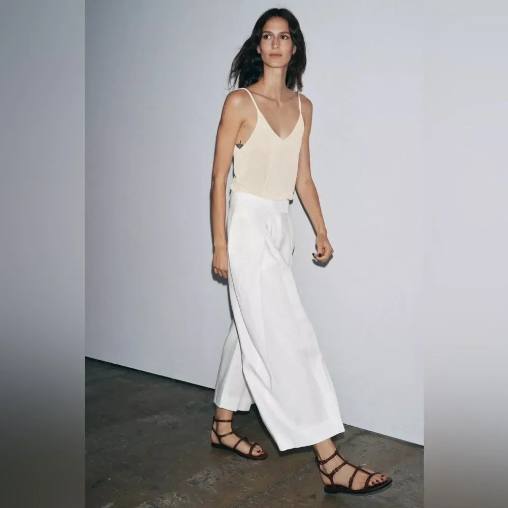 ZARA ZW COLLECTION LINEN VOLUME PLEATED PANTS